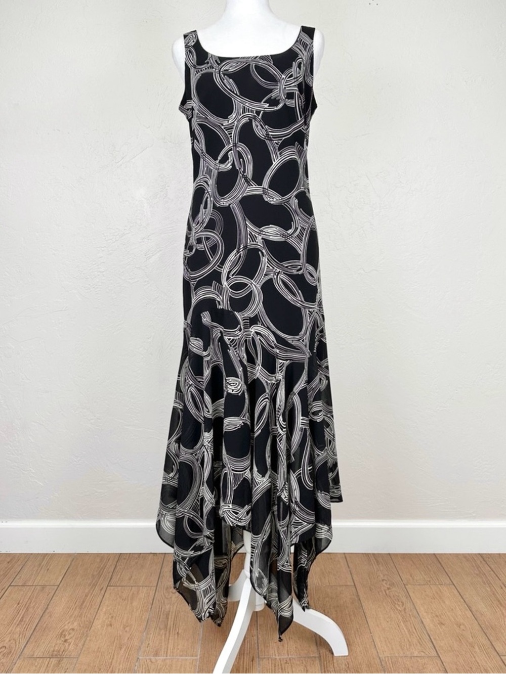Vintage 1990s Handkerchief Hem Georgette Maxi Tank Dress by Citi Clothing 12